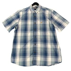 Carhartt Rugged Flex Relaxed Fit Plaid Short Sleeve Shirt Mens Large 103005 Blue